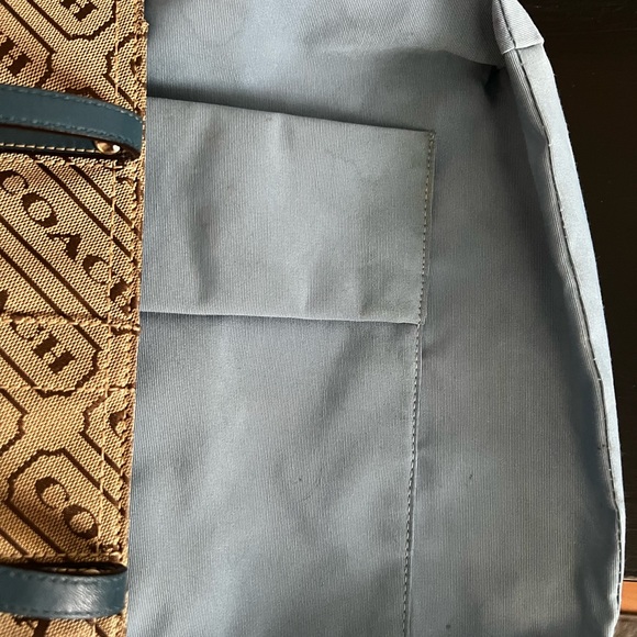 Coach Blue & Tan Signature Tag Blue Shoulder Tote - Picture 11 of 13